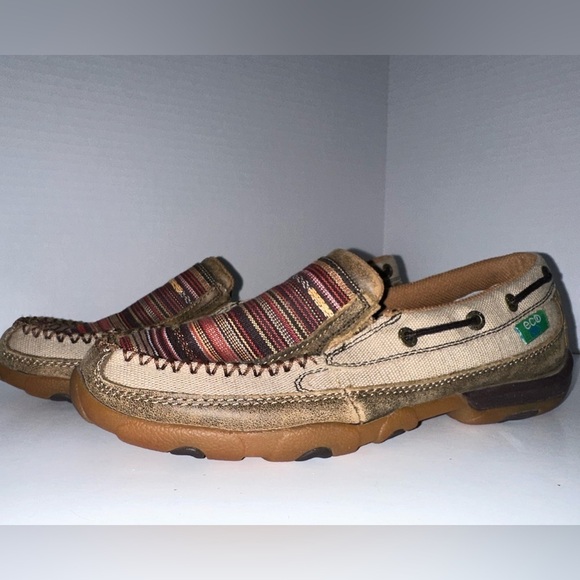 Twisted X Slip-on Driving Moc 9 Tweed Serape Print Leather Comfortable Casual - Picture 3 of 8